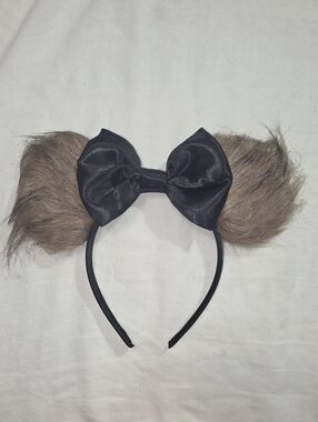New Disney Ewok Inspired Faux Fur Sequin Ear Headband with Black Bow!